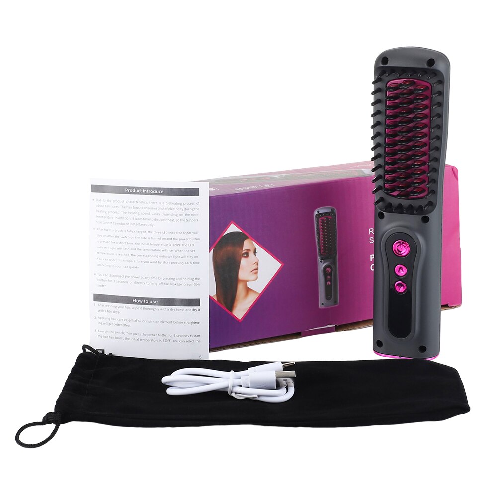 Wireless Professional Hair Straightener Curler Comb Fast Heating Negative Ion Straightening Curling Brush Styling Tools Dropship