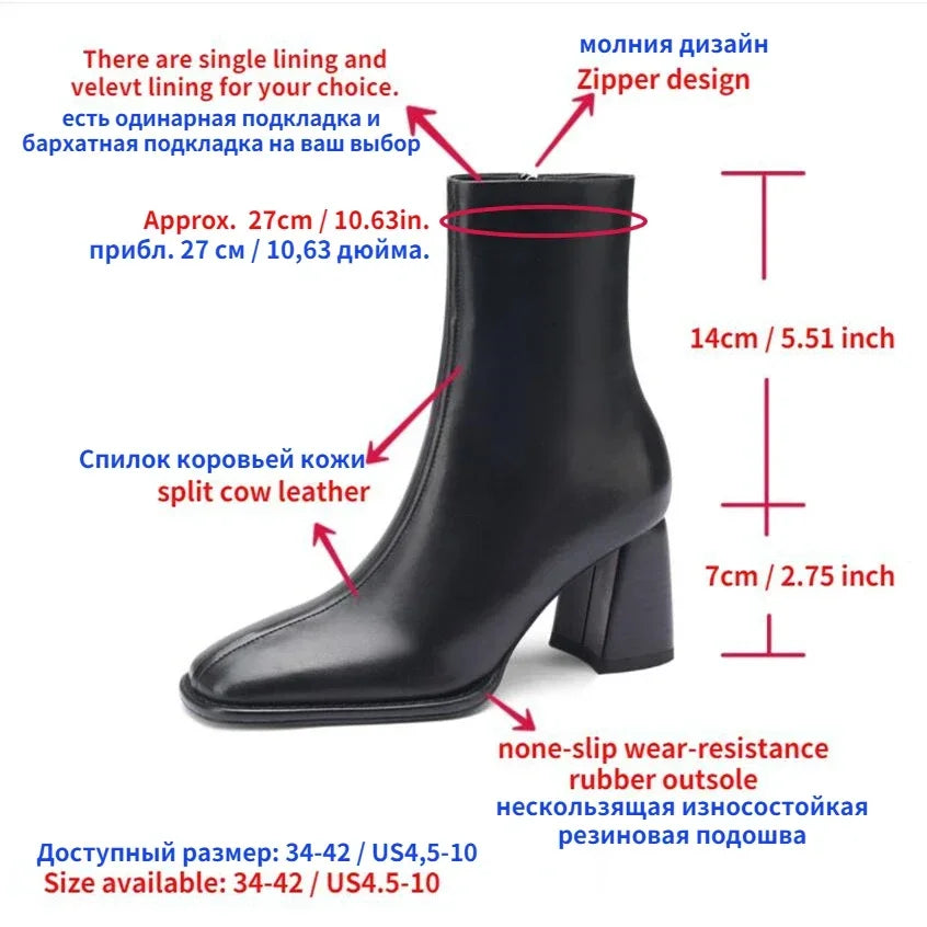 Women's Ankle Boots - Luxury Genuine Leather High Heels with Zipper, Black Chelsea Short Boot, Elegant Designer Style