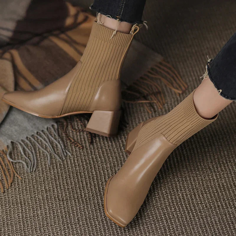 Autumn Winter Knitted Short Boots for Women - New Fashion Ankle Sock Shoes, Slip-On High Heels