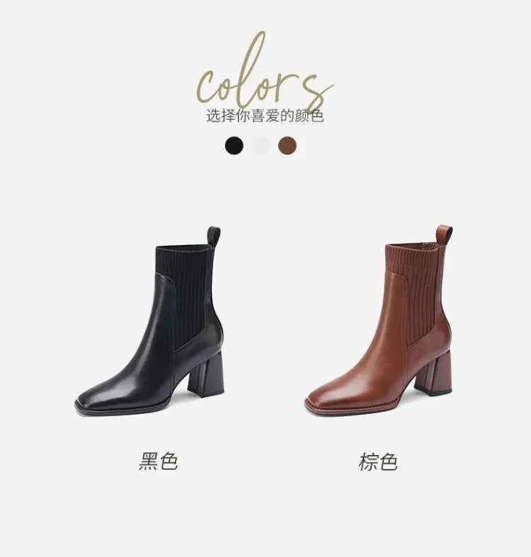 Ankle Square Heel Modern Boots Slip-on High Heel Women's Shoes