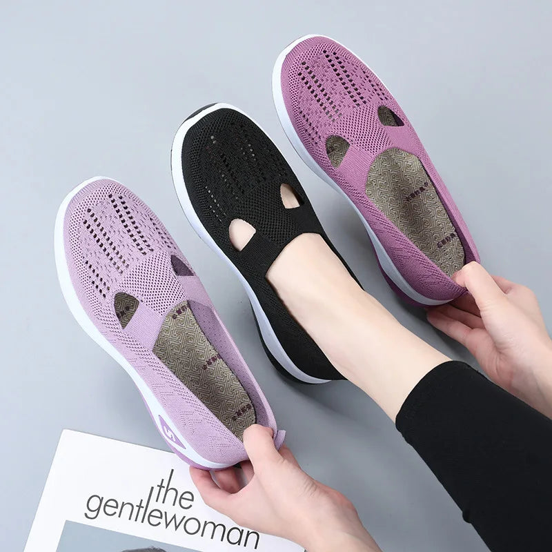 Women's New Summer Shoes Mesh Breathable Sneakers Light Slip on Flat Platform Casual Shoes Ladies Anti-slip Walking Woven Shoes - Mammalook