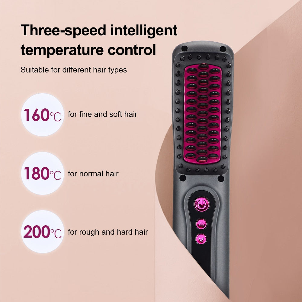 Wireless Professional Hair Straightener Curler Comb Fast Heating Negative Ion Straightening Curling Brush Styling Tools Dropship