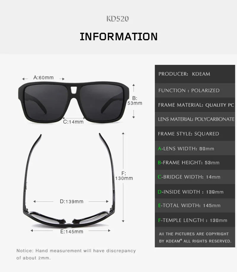 KDEAM 2024 Men's Polarized Sunglasses JAM Style Large Square Frame Glasses Colorful Running Mountaineering Fishing Women Goggles