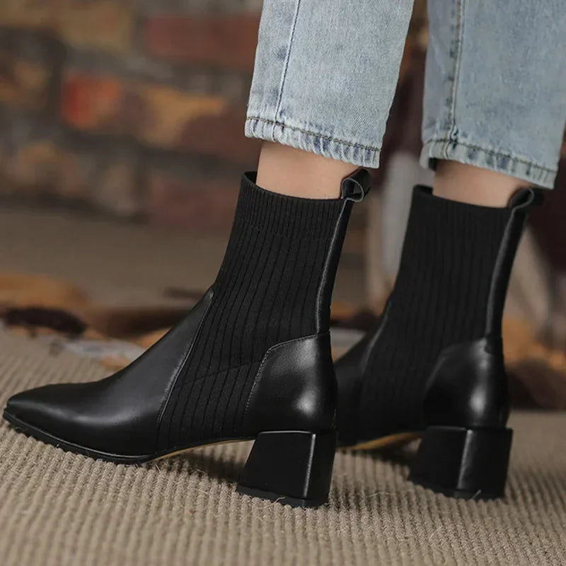 Autumn Winter Knitted Short Boots for Women - New Fashion Ankle Sock Shoes, Slip-On High Heels