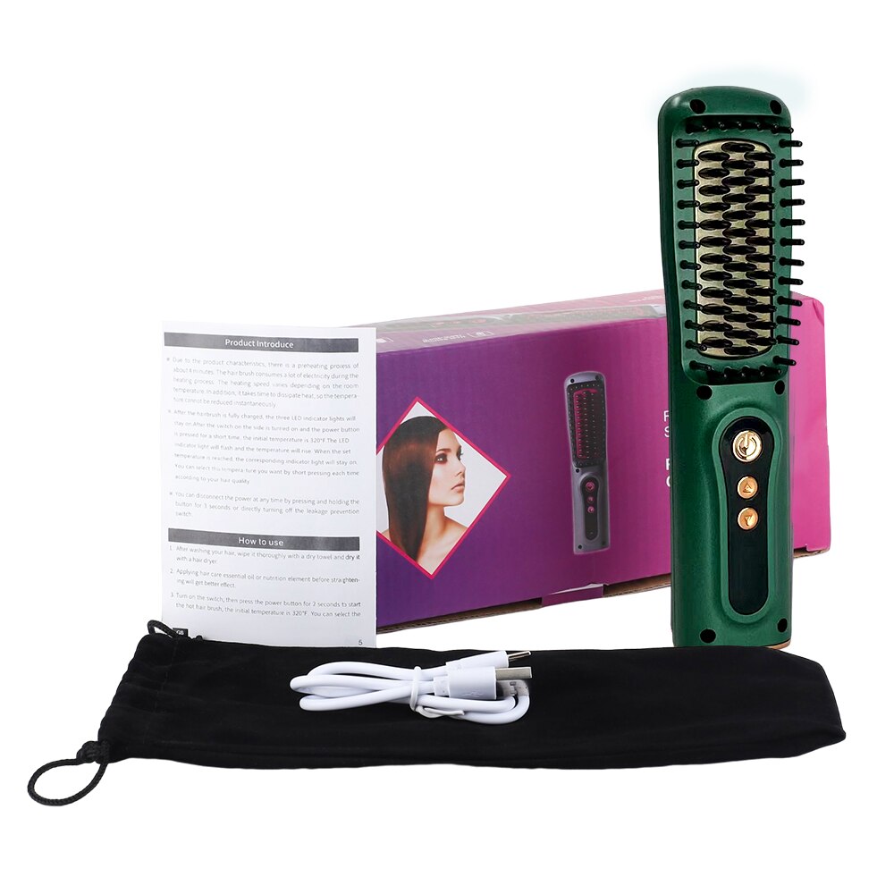 Wireless Professional Hair Straightener Curler Comb Fast Heating Negative Ion Straightening Curling Brush Styling Tools Dropship