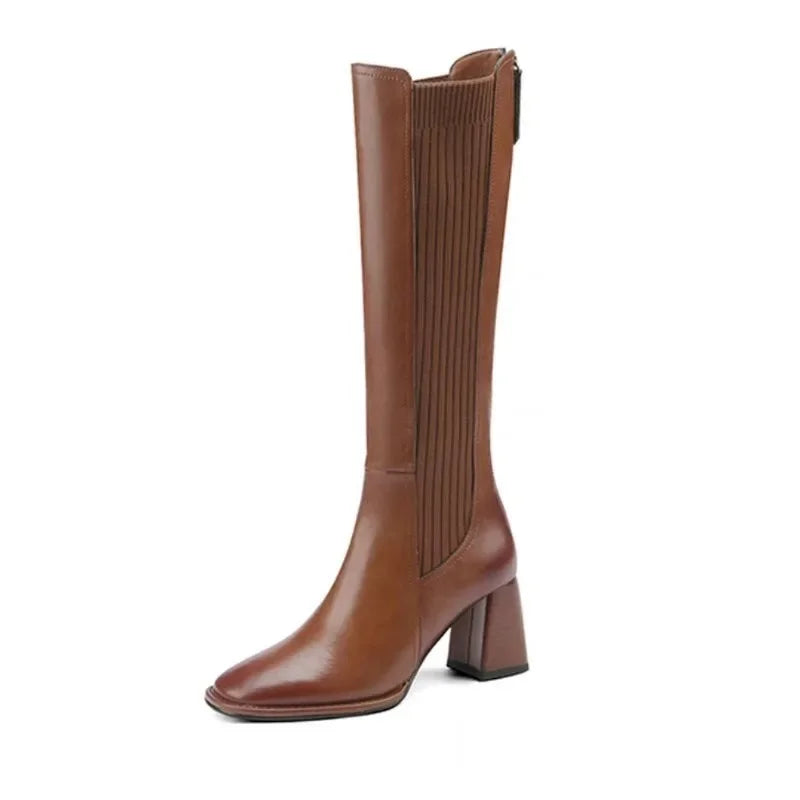 Knee-High Thigh Sock Boots for Women - Winter, Elegant Brown Wedge Boots with Elastic, Long Shoes for Autumn