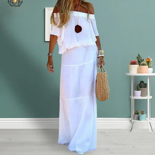 Chic and Elegant White Bohemia Dress V-neck Lace Up Cover Up For Woman 2024 Summer Maxi Dress Beachwear Holiday Beach Slip Dress