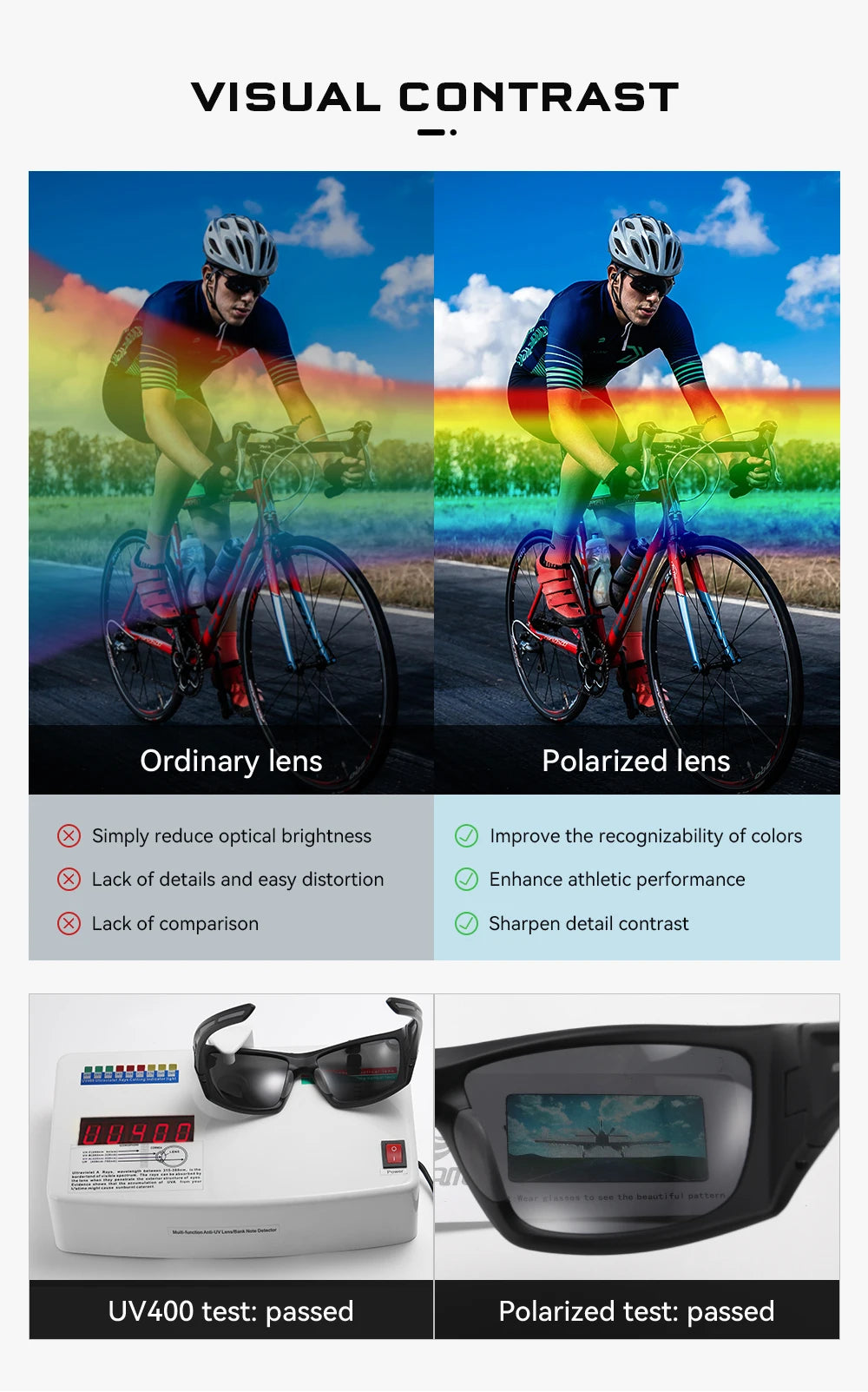 KDEAM High Quality TR90 Material Riding Sunglasses Men's Performance Cycling Sunglasses Polarized Shades Only Sunglass