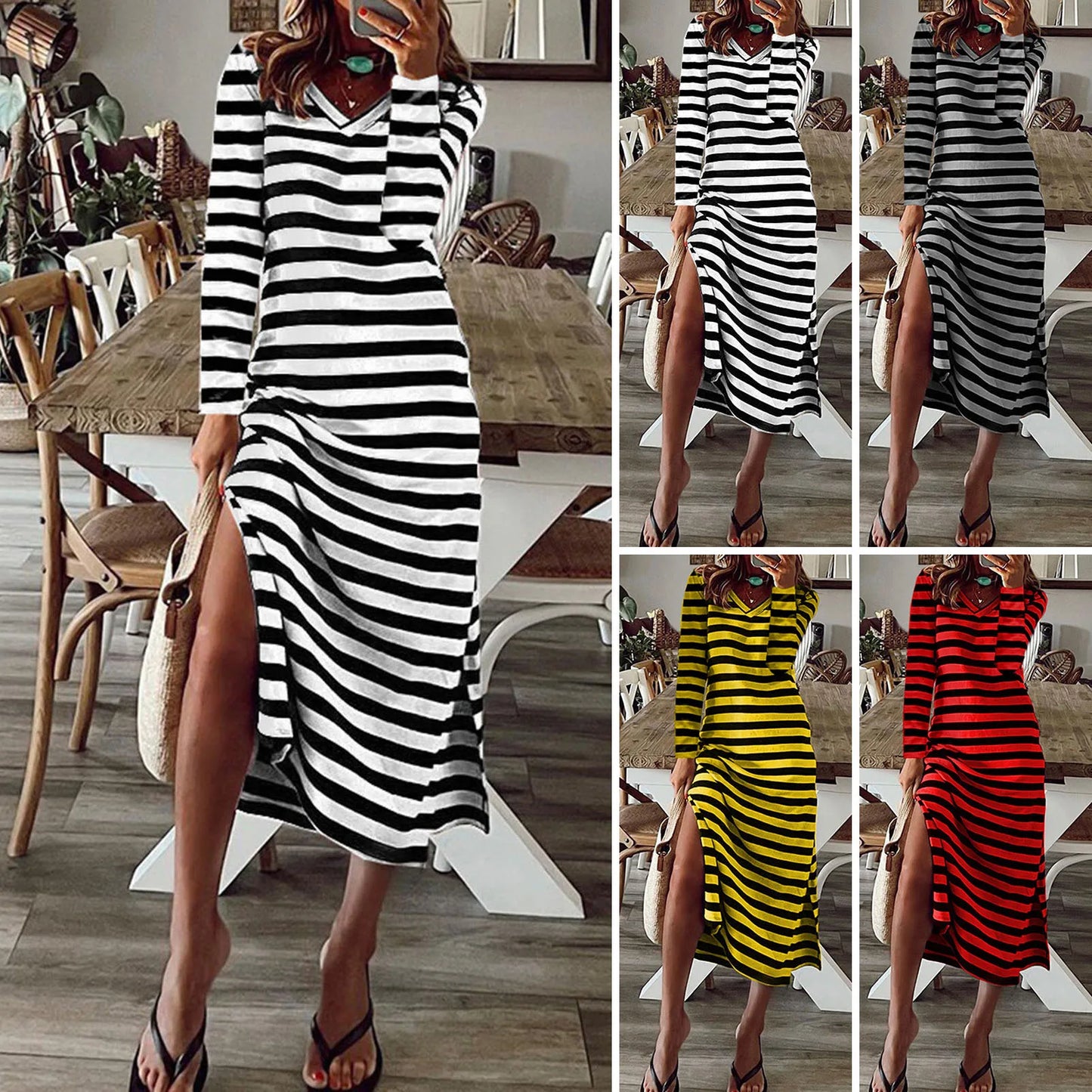 Summer Dresses 2024 Woman Plus Size Dresses For Women Casual Stripe Print V-neck Short Sleeve Loose Long Dress Robe Femme