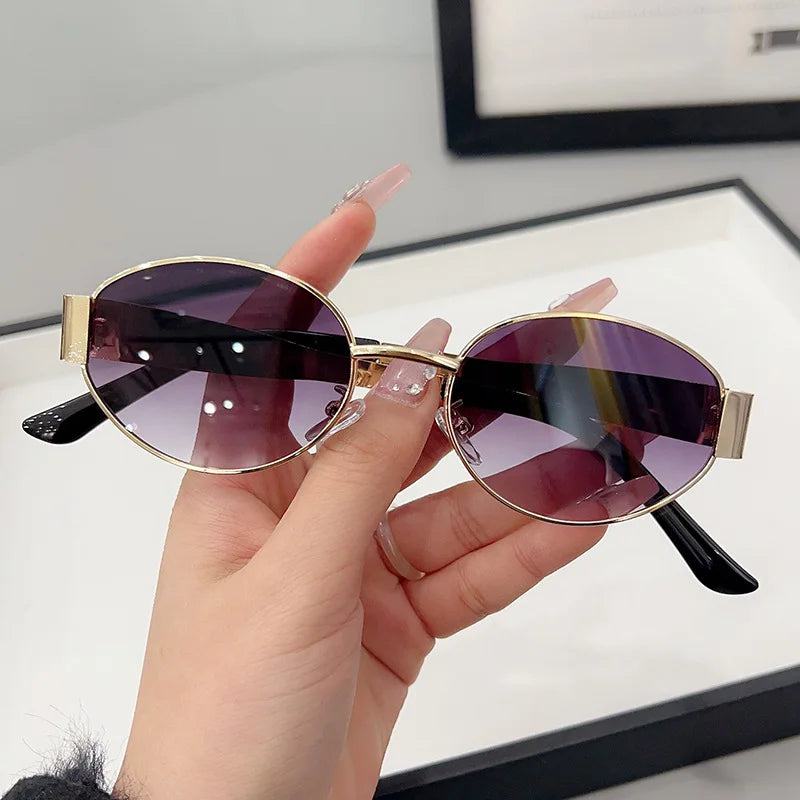 Retro Metal Frame Oval Sunglasses for Women Men Brand Designer Driving Aviation Male Shades Lens Luxury Small Sun Glasses UV400