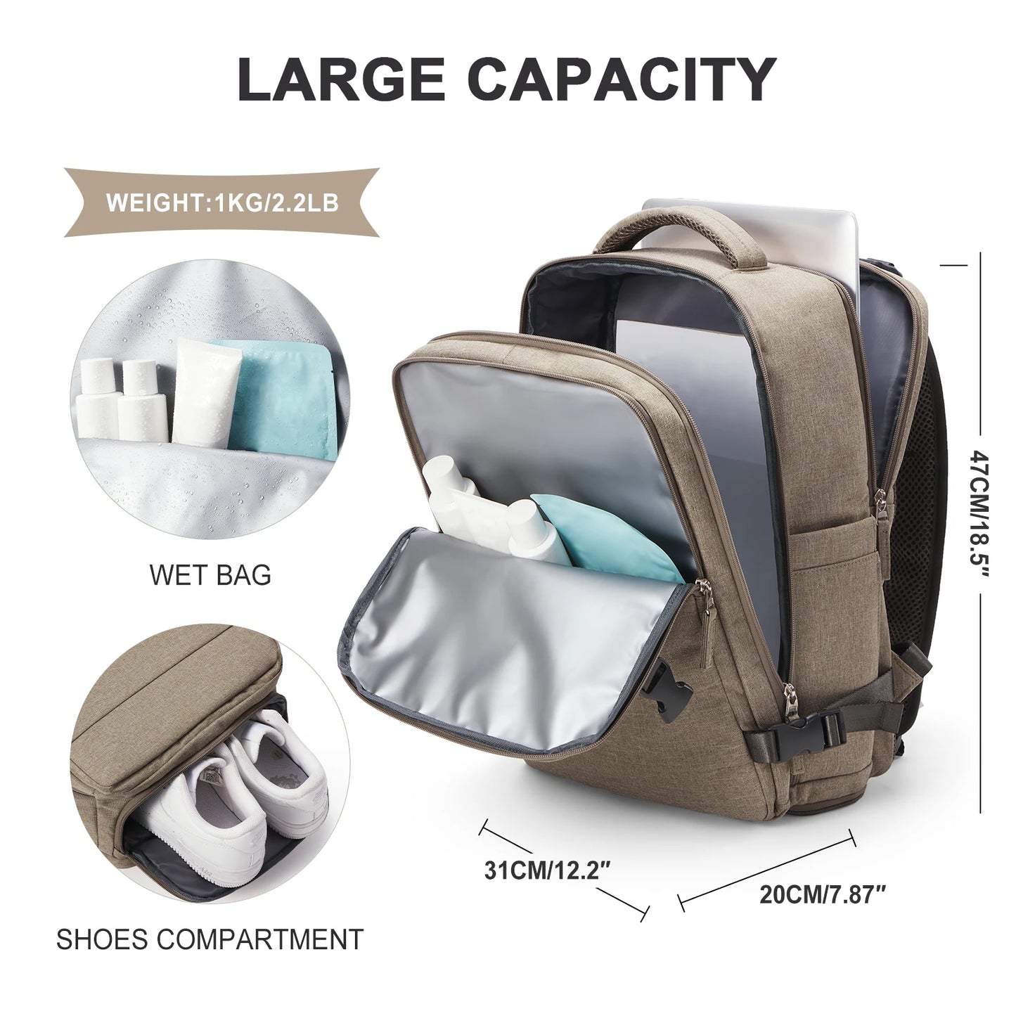 Large Travel Backpack for Men Cabin Bags Carry On Backpack College Business Work Luggage Laptop Bag Waterproof Casual Rucksack - Mammalook