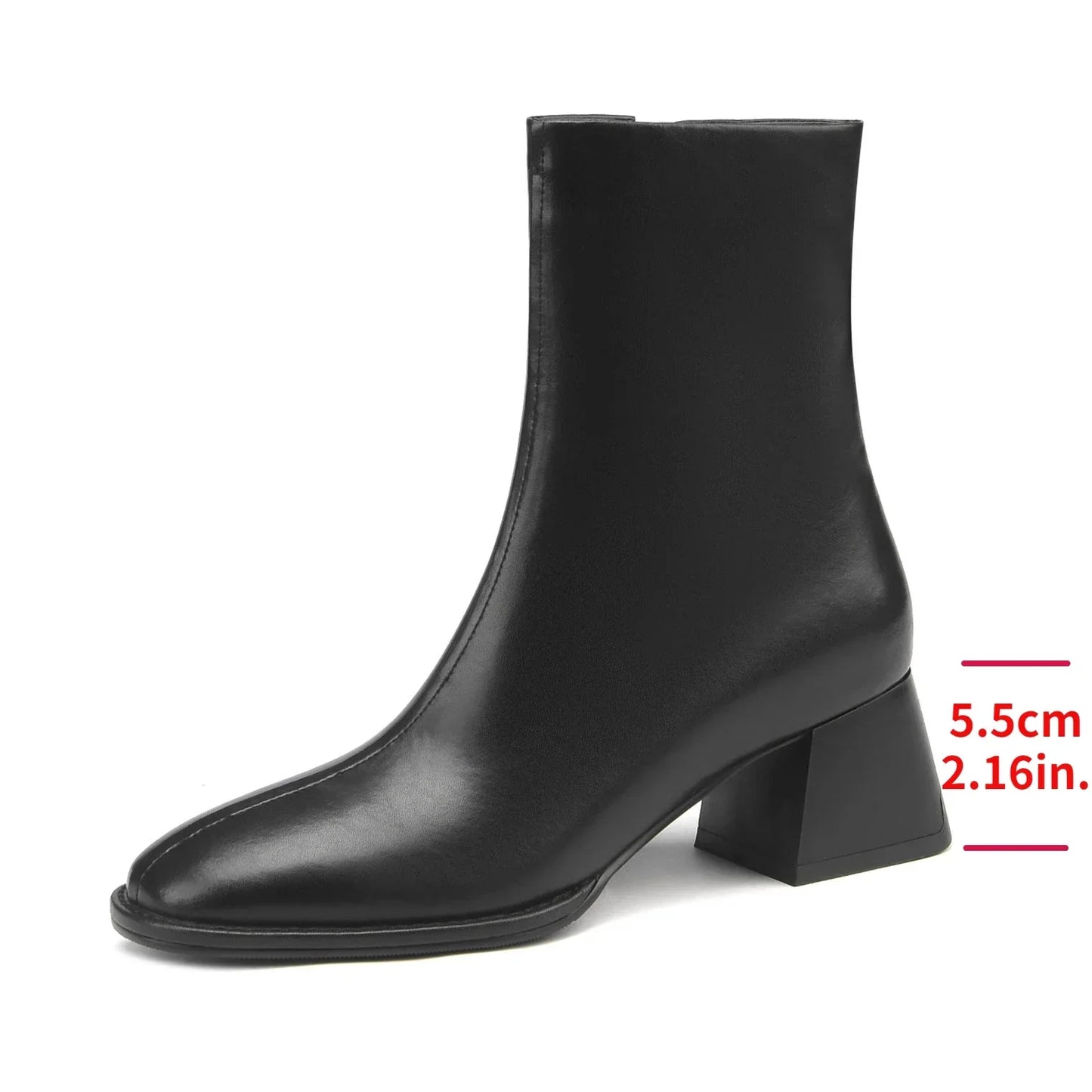 Women's Ankle Boots - Luxury Genuine Leather High Heels with Zipper, Black Chelsea Short Boot, Elegant Designer Style