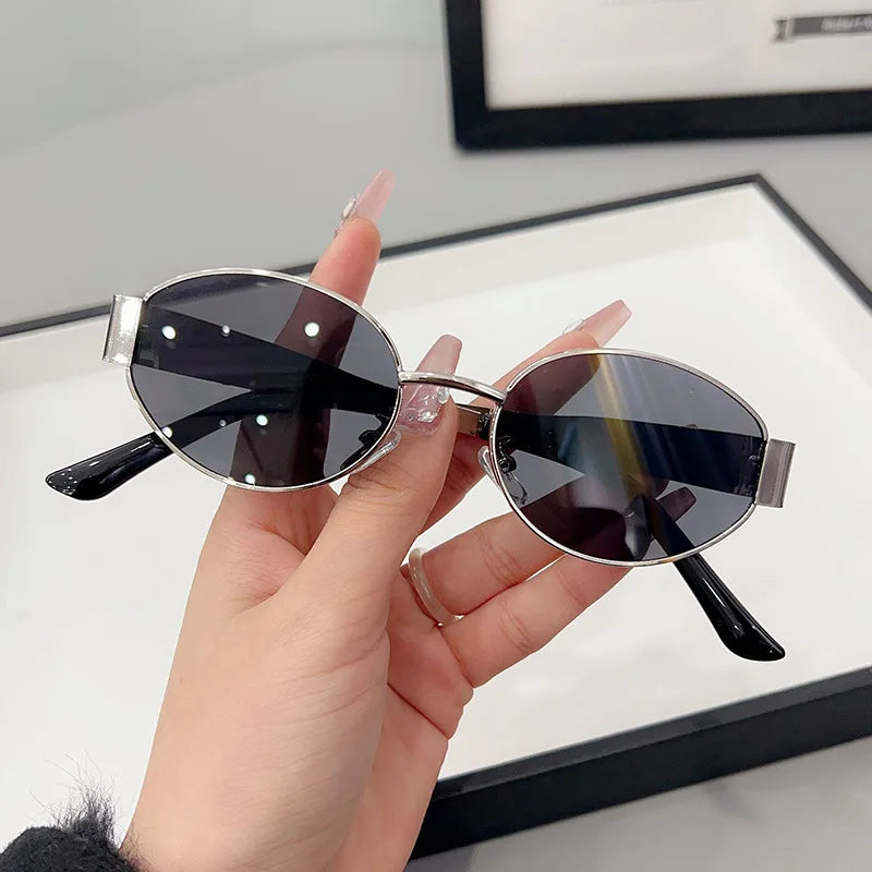 Retro Metal Frame Oval Sunglasses for Women Men Brand Designer Driving Aviation Male Shades Lens Luxury Small Sun Glasses UV400