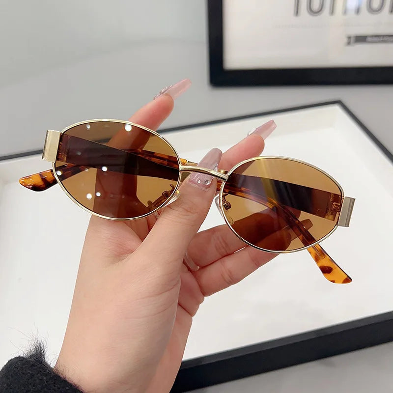 Retro Metal Frame Oval Sunglasses for Women Men Brand Designer Driving Aviation Male Shades Lens Luxury Small Sun Glasses UV400