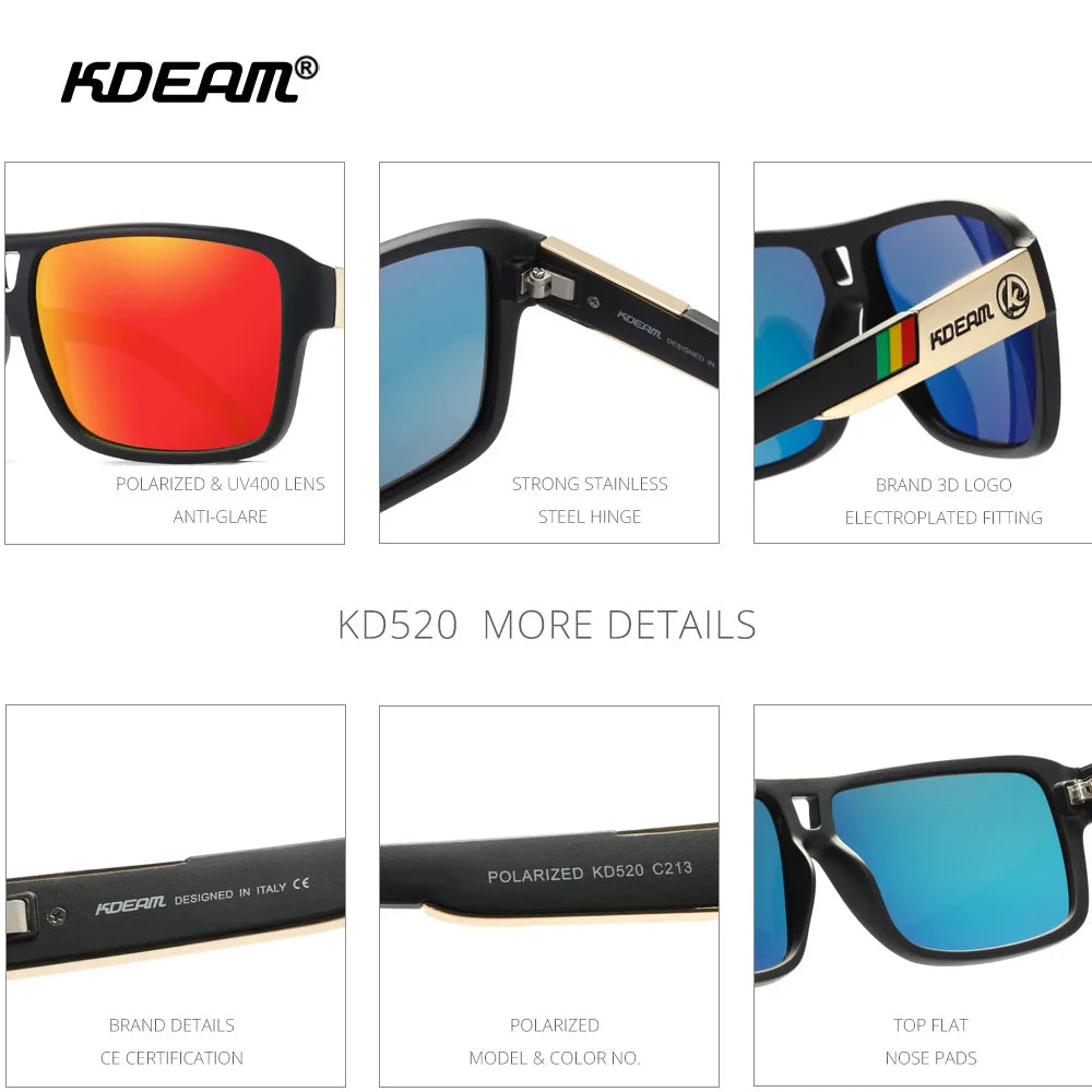 KDEAM 2024 Men's Polarized Sunglasses JAM Style Large Square Frame Glasses Colorful Running Mountaineering Fishing Women Goggles