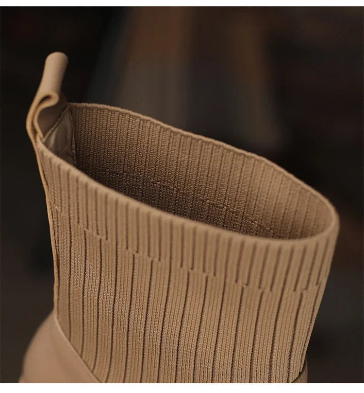 Autumn Winter Knitted Short Boots for Women - New Fashion Ankle Sock Shoes, Slip-On High Heels