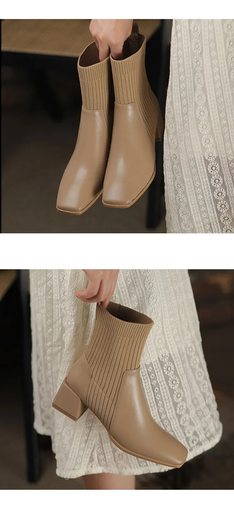 Autumn Winter Knitted Short Boots for Women - New Fashion Ankle Sock Shoes, Slip-On High Heels