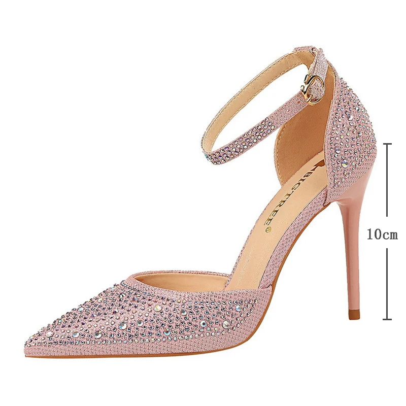 Summer New Fashion Shoes Shiny Rhinestones Designer Heels Wedding Banquet Shoes Crystal Sequined Women Pumps Golden Sandals - Mammalook