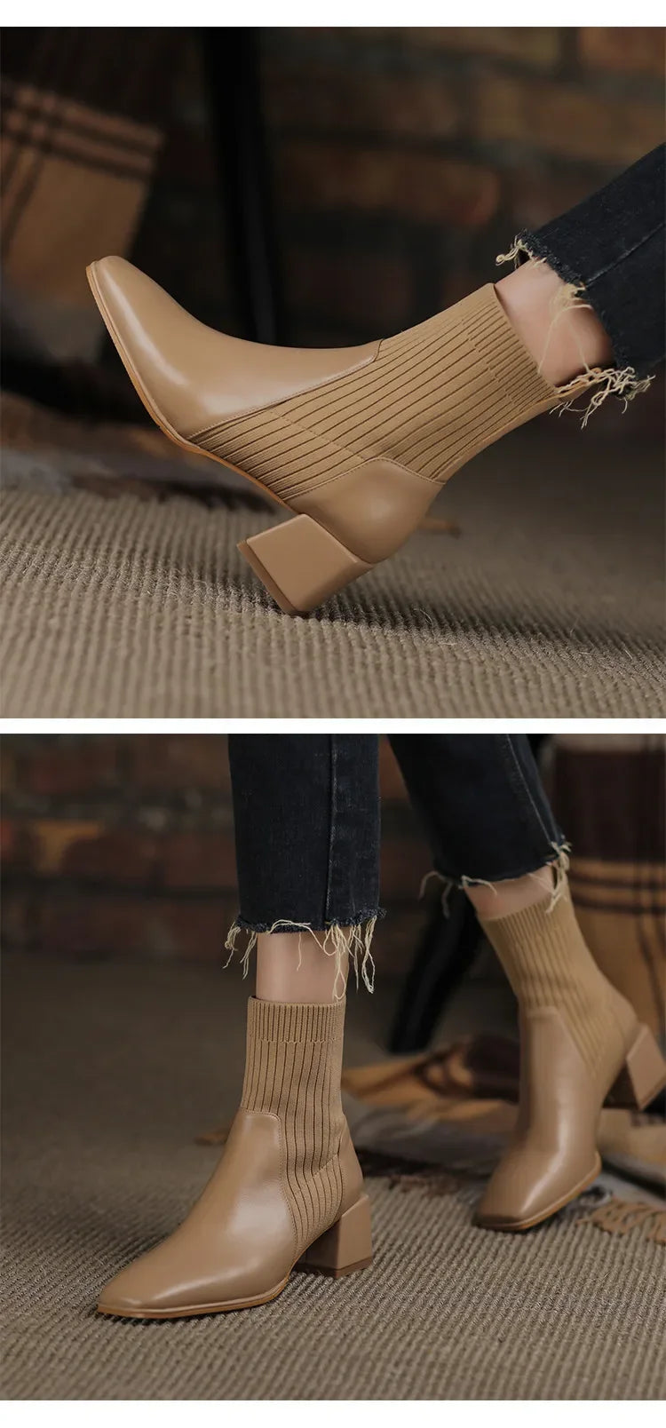 Autumn Winter Knitted Short Boots for Women - New Fashion Ankle Sock Shoes, Slip-On High Heels