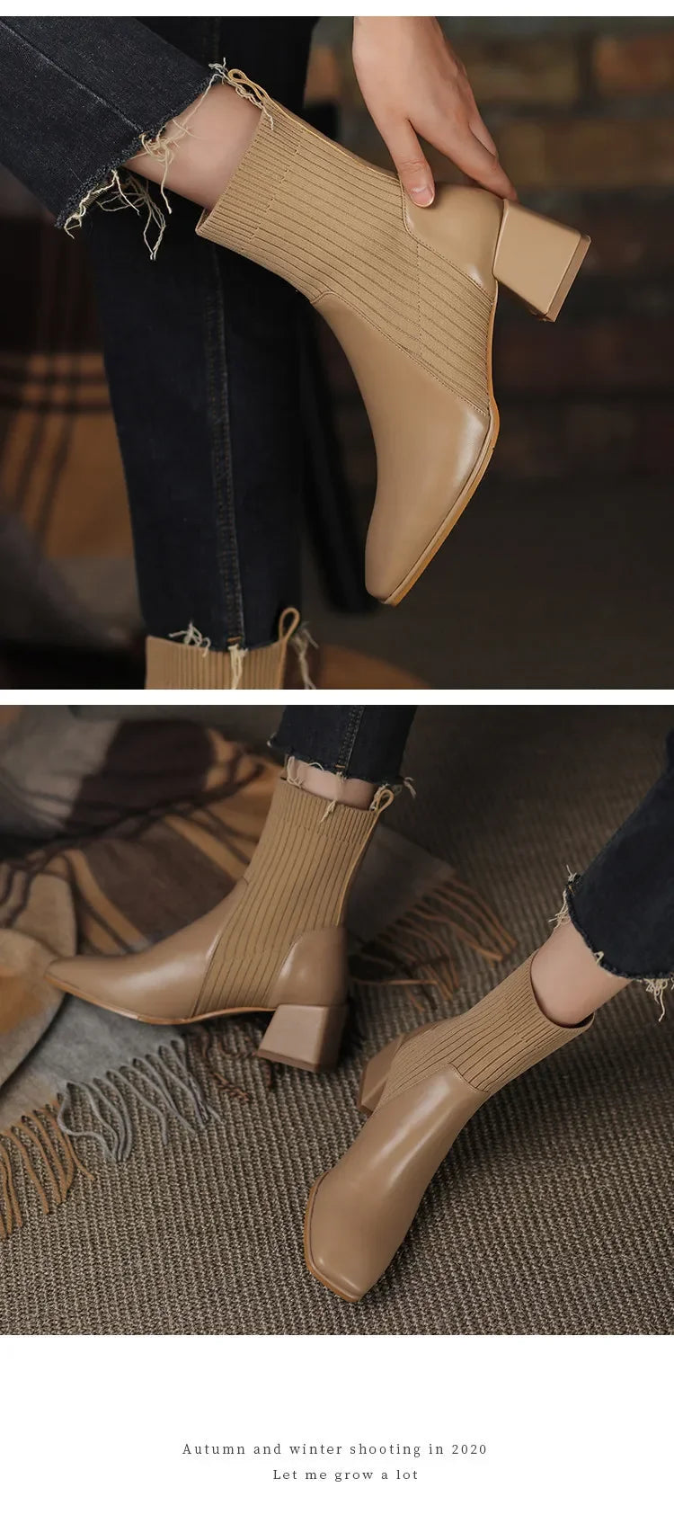 Autumn Winter Knitted Short Boots for Women - New Fashion Ankle Sock Shoes, Slip-On High Heels