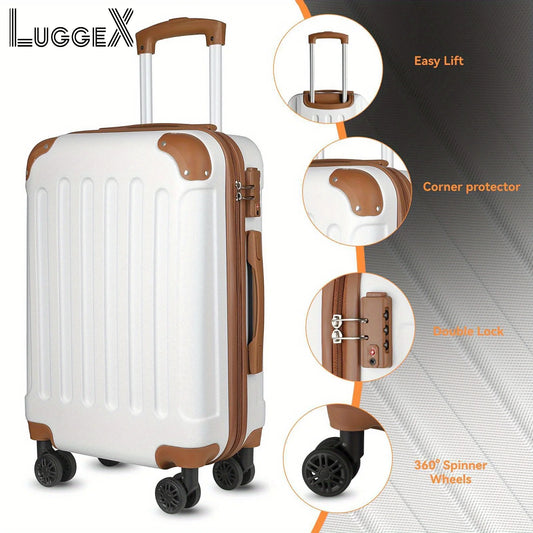 LUGGEX Carry On Luggage for Airplanes, Travel Suitcases with Wheels (White, 20-Inch) - Mammalook