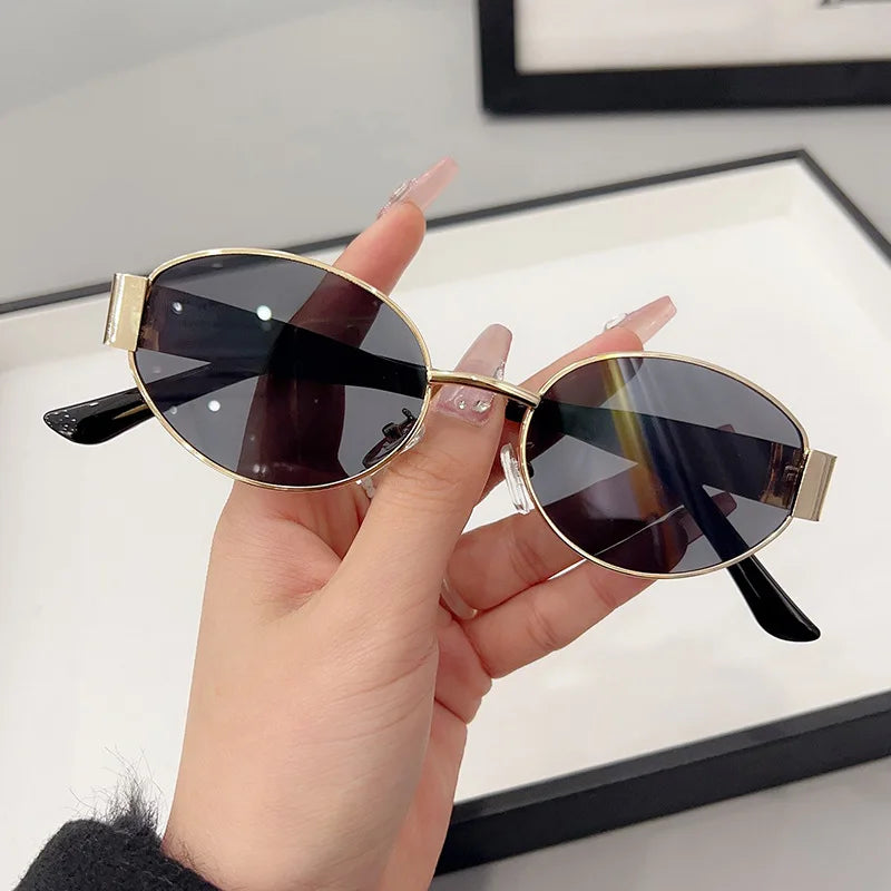 Retro Metal Frame Oval Sunglasses for Women Men Brand Designer Driving Aviation Male Shades Lens Luxury Small Sun Glasses UV400