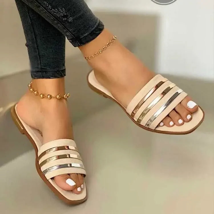 2023 New Shoes for Women Basic Women's Slippers Summer Outdoor Slippers Women Bling Gold Flat Sandals Zapatillas De Mujer - Mammalook