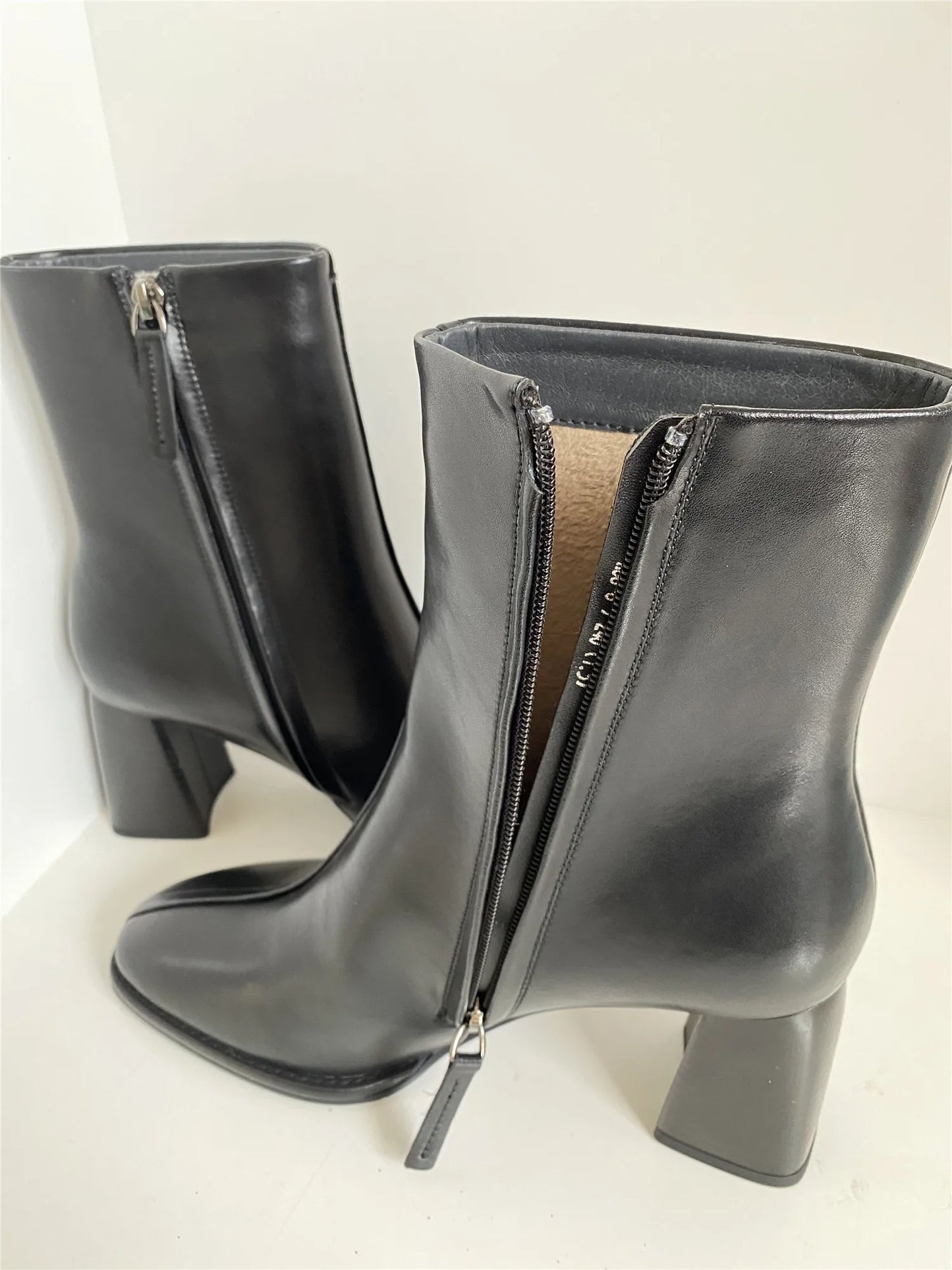 Women's Ankle Boots - Luxury Genuine Leather High Heels with Zipper, Black Chelsea Short Boot, Elegant Designer Style