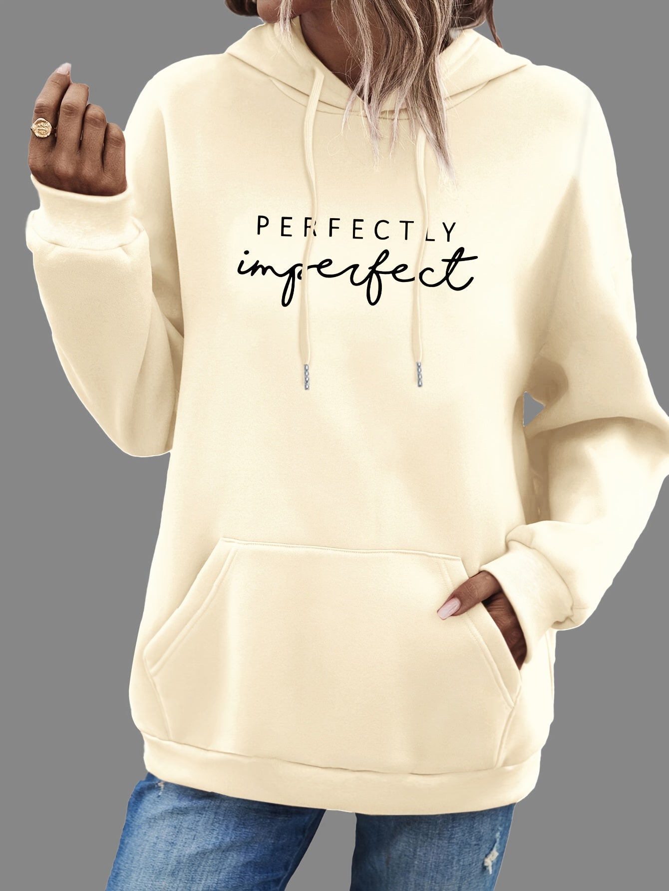 Trendy Letter Print Womens Hoodie - Comfy Kangaroo Pocket & Adjustable Drawstring Hood - Casual Long Sleeve Sweatshirt for Fashion-Forward Ladies